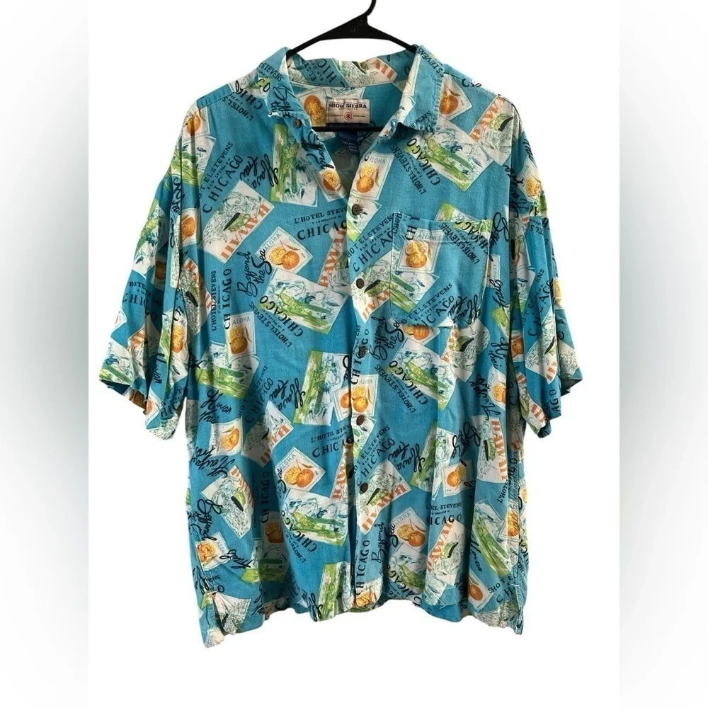 High Sierra blue travel shirt sleeve vibrant button down shirt